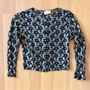Vintage 90s stretchy black and cream lace cardigan